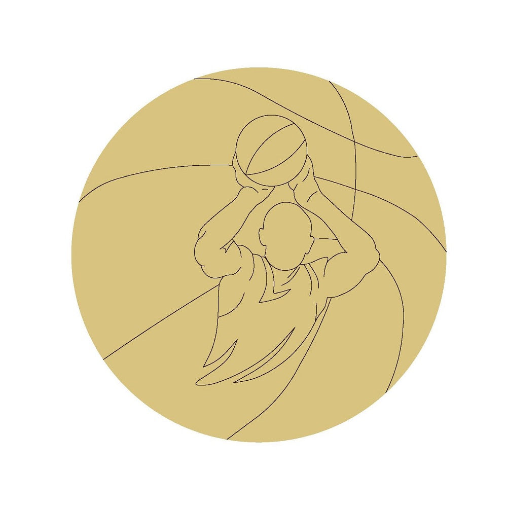 Design By Line Round MDF Cutout Basketball Player Silhouette - Unfinished For DIY