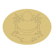 Design By Line Oval MDF Cutout Beach Palm Trees Hammock Sunset Silhouette - Unfinished For DIY