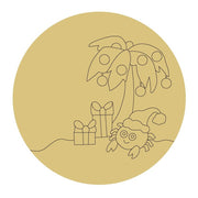 Design By Line Round MDF Cutout Beach Christmas Palm Tree With Presents And Santa Hat Crab - Unfinished For DIY