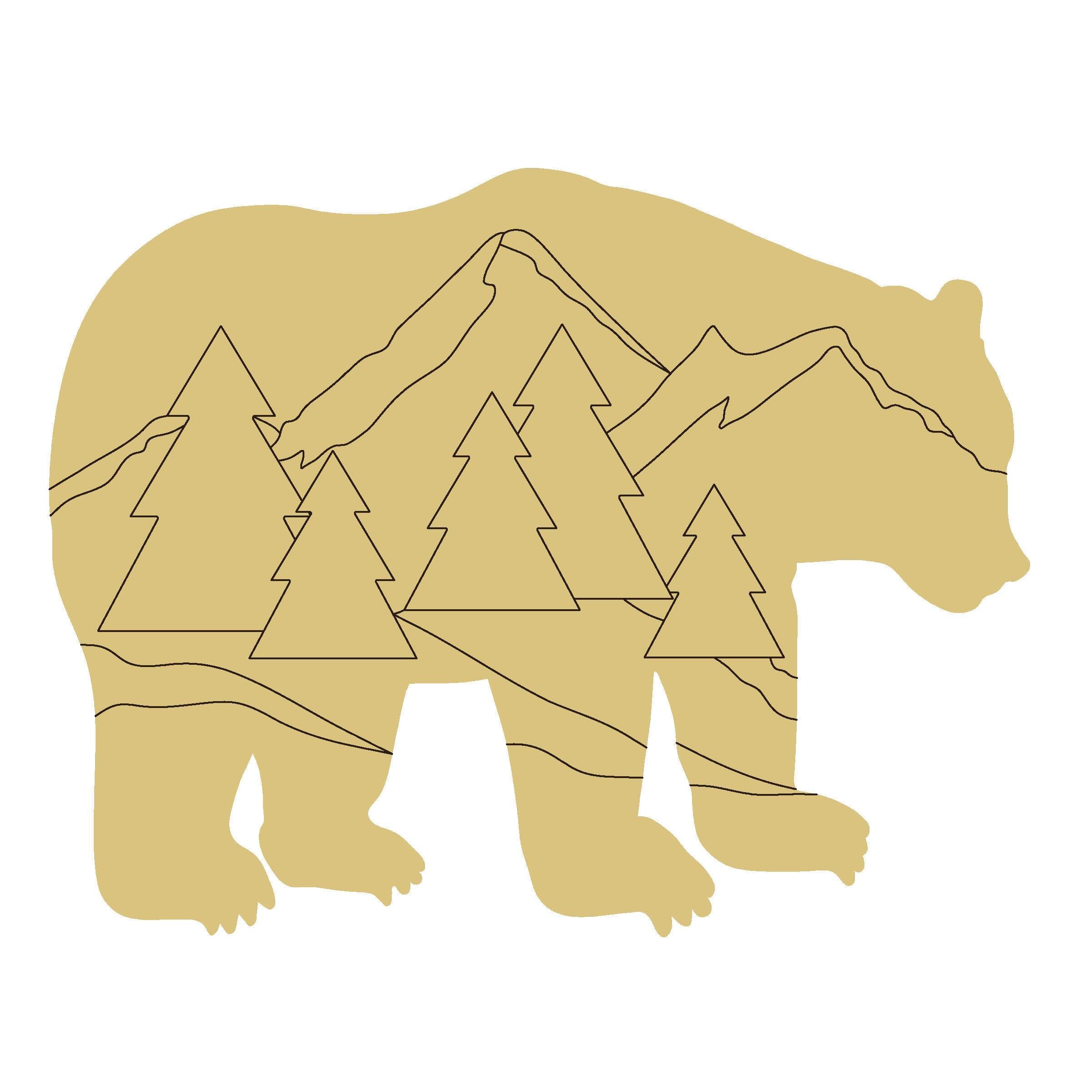 Design By Line Bear MDF Cutout Mountain Forest Scene - Unfinished For DIY