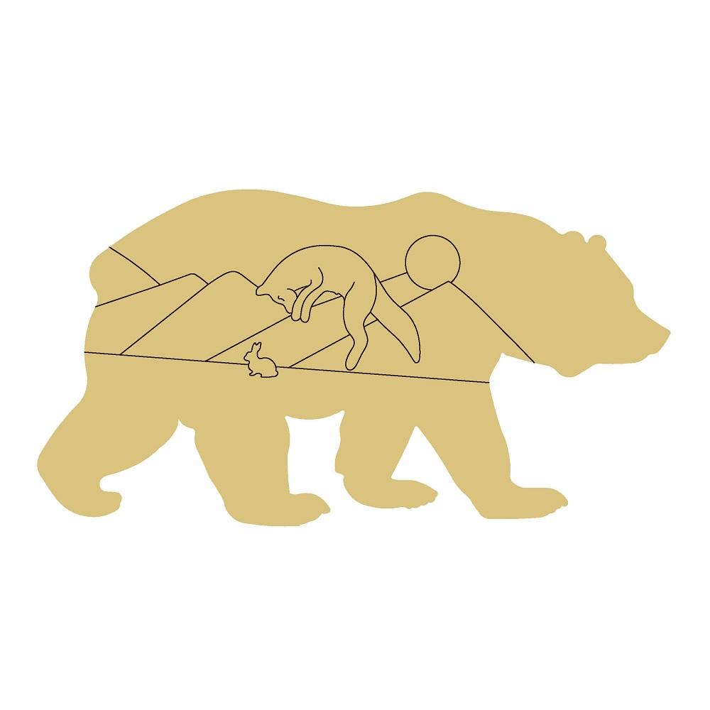 Design By Line Bear MDF Cutout Mountain Landscape Line Art With Bunny - Unfinished For DIY