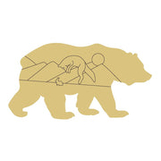 Design By Line Bear MDF Cutout Mountain Landscape Line Art With Bunny - Unfinished For DIY