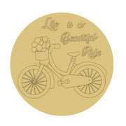 Design By Line Round MDF Cutout Life Is A Beautiful Ride Bicycle With Front Basket - Unfinished For DIY