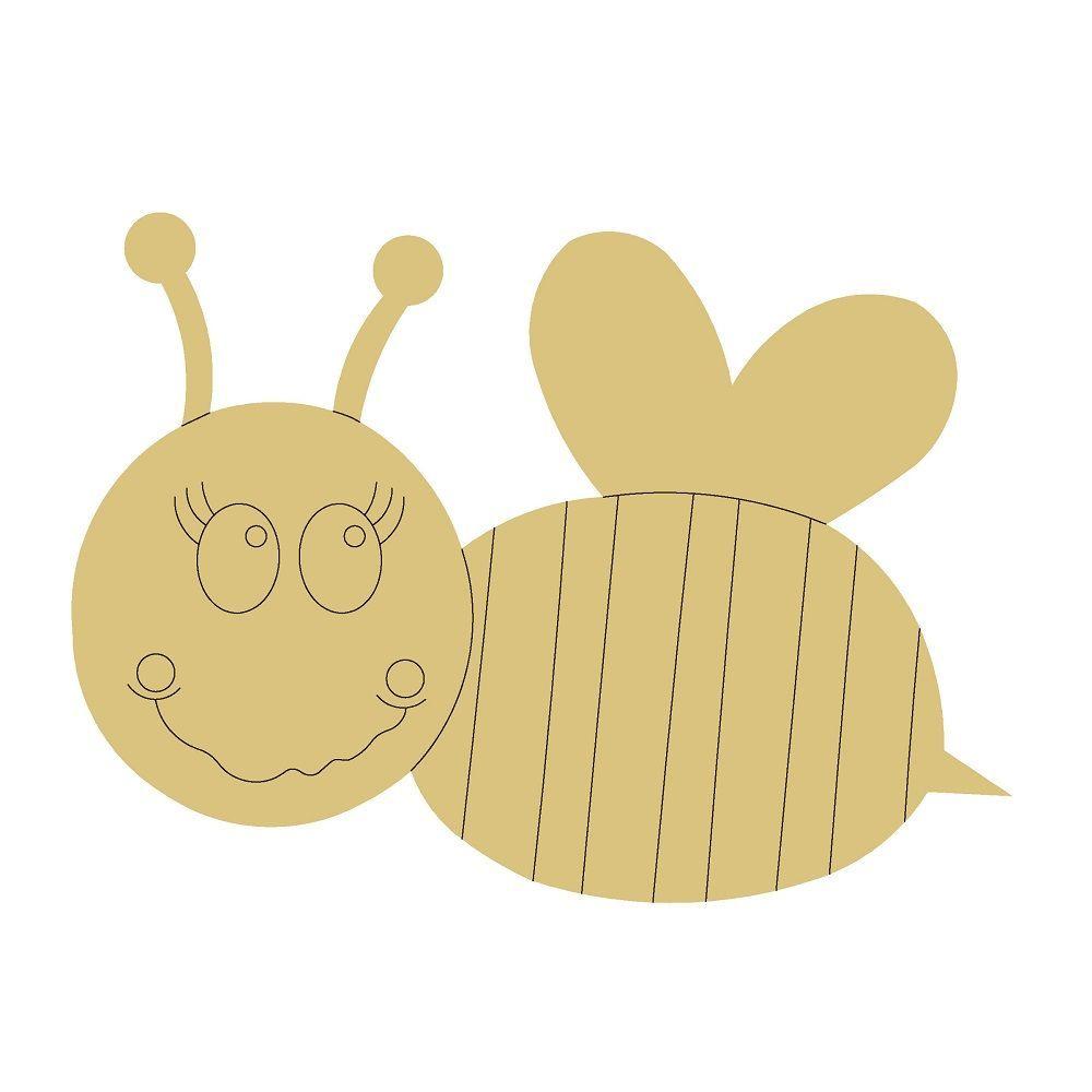 Design By Line Bee MDF Cutout Striped Body With Heart Wing - Unfinished For DIY
