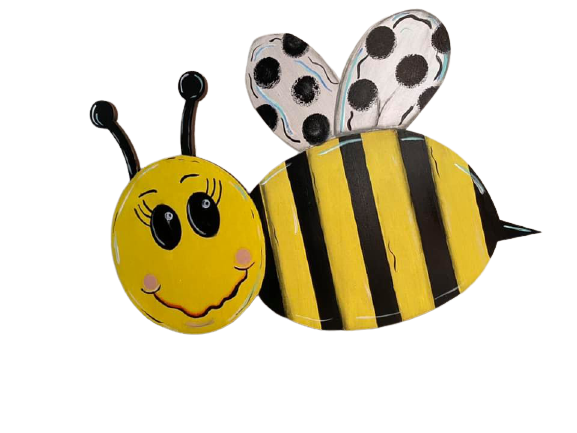 Design By Line Bee MDF Cutout Striped Body With Heart Wing - Unfinished For DIY