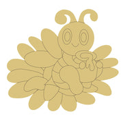 Design By Line Round MDF Cutout Bee Silhouette Sitting on a flower holding a jar of honey - Unfinished For DIY