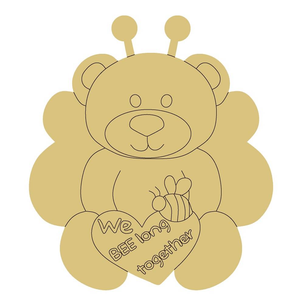 Design By Line Sitting Bear MDF Cutout We Bee Long Together - Unfinished For DIY