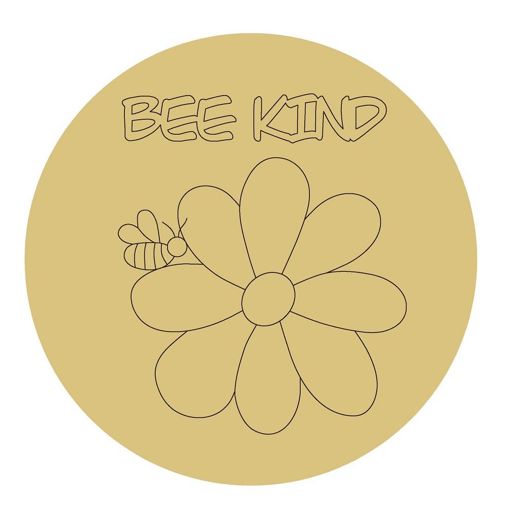 Design By Line Round MDF Cutout Bee Kind Flower With Bee - Unfinished For DIY