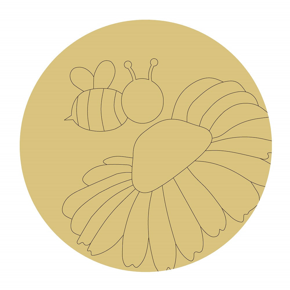 Design By Line Round MDF Cutout Bee And Flower Silhouette - Unfinished For DIY