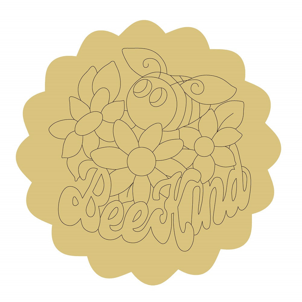 Design By Line Round MDF Cutout Bee Kind Floral Scene - Unfinished For DIY