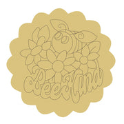 Design By Line Round MDF Cutout Bee Kind Floral Scene - Unfinished For DIY