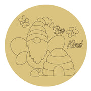 Design By Line Round MDF Cutout Bee Kind Beehive Gnome Scene - Unfinished For DIY