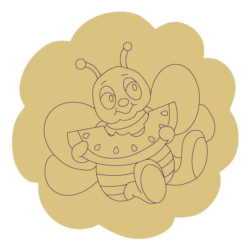 Design By Line Flower MDF Cutout Bee With Watermelon Slice - Unfinished For DIY