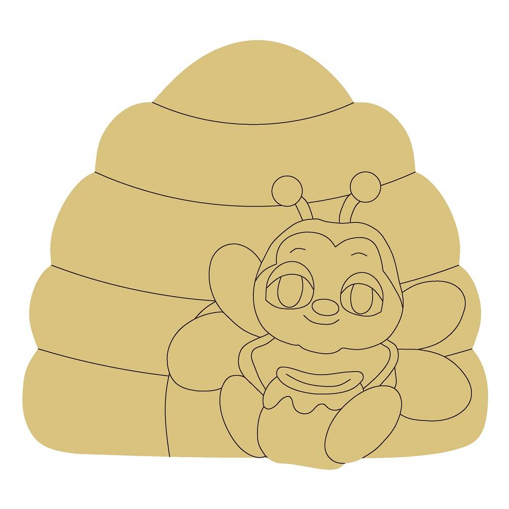 Design By Line Beehive MDF Cutout Bee On Honeycomb Backdrop - Unfinished For DIY