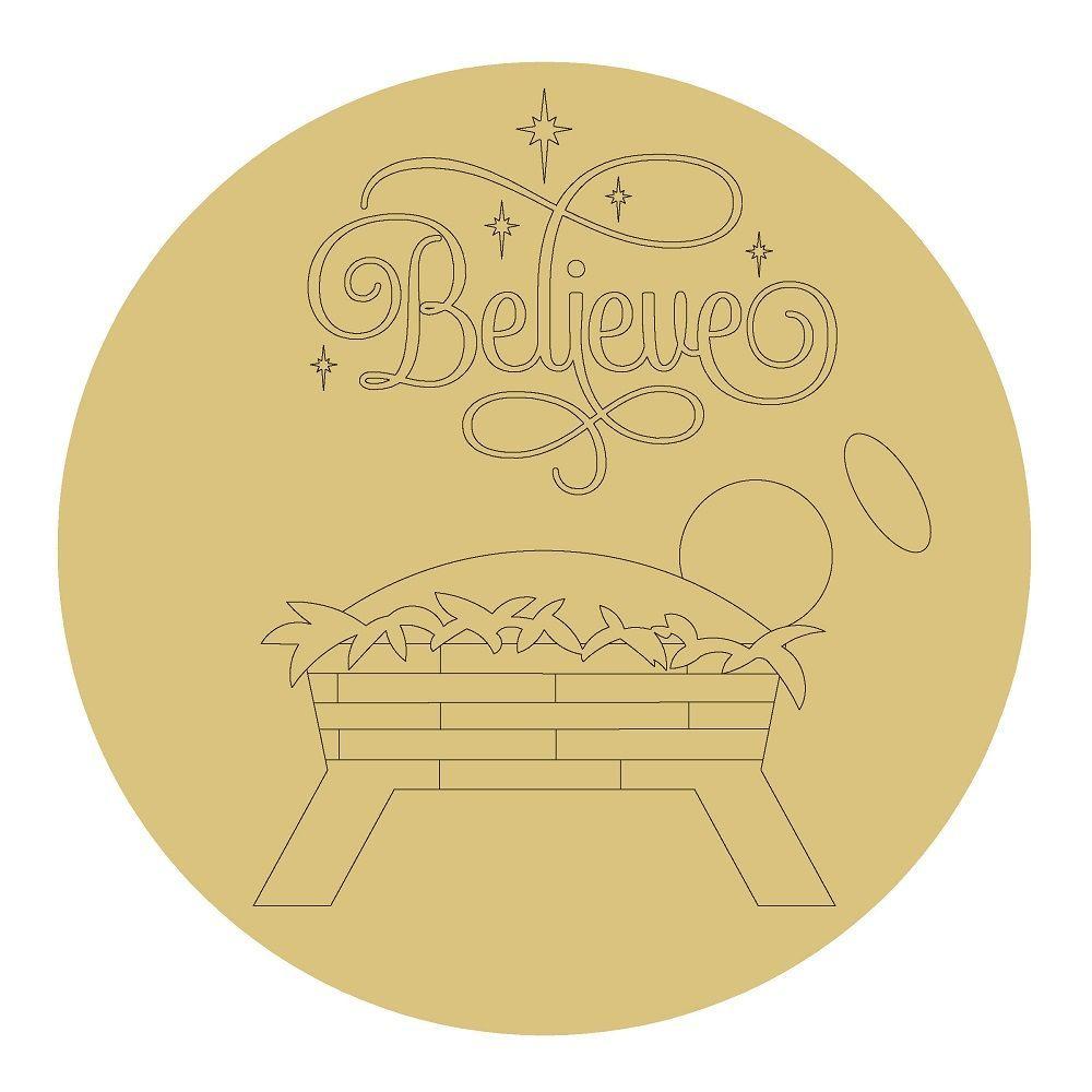 Design By Line Round MDF Cutout Believe Nativity Manger Garland Silhouette - Unfinished For DIY