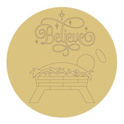 Design By Line Round MDF Cutout Believe Nativity Manger Garland Silhouette - Unfinished For DIY