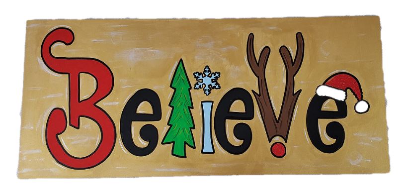 Design By Line Rectangle MDF Cutout Believe Santa Hat Snowflake Tree - Unfinished For DIY