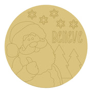 Design By Line Round MDF Cutout Believe Santa With Snowflakes And Pine Trees - Unfinished For DIY