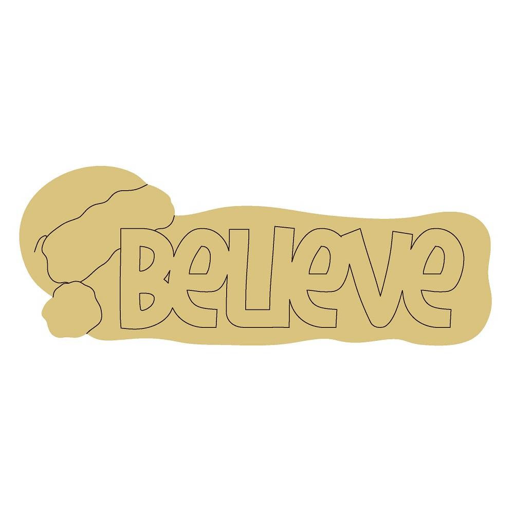 Design By Line Blob MDF Cutout Believe Word On Beige Blob Background - Unfinished For DIY