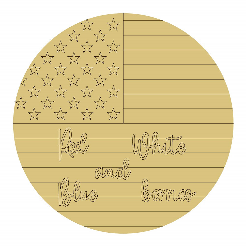 Design By Line Round MDF Cutout Red White and Blue Berries - Unfinished For DIY