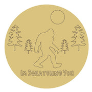 Design By Line Round MDF Cutout I'm Squatching You Silhouette With Forest Trees And Sun - Unfinished For DIY
