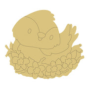 Design By Line Round MDF Cutout Bird In Nest Among Flowers - Unfinished For DIY