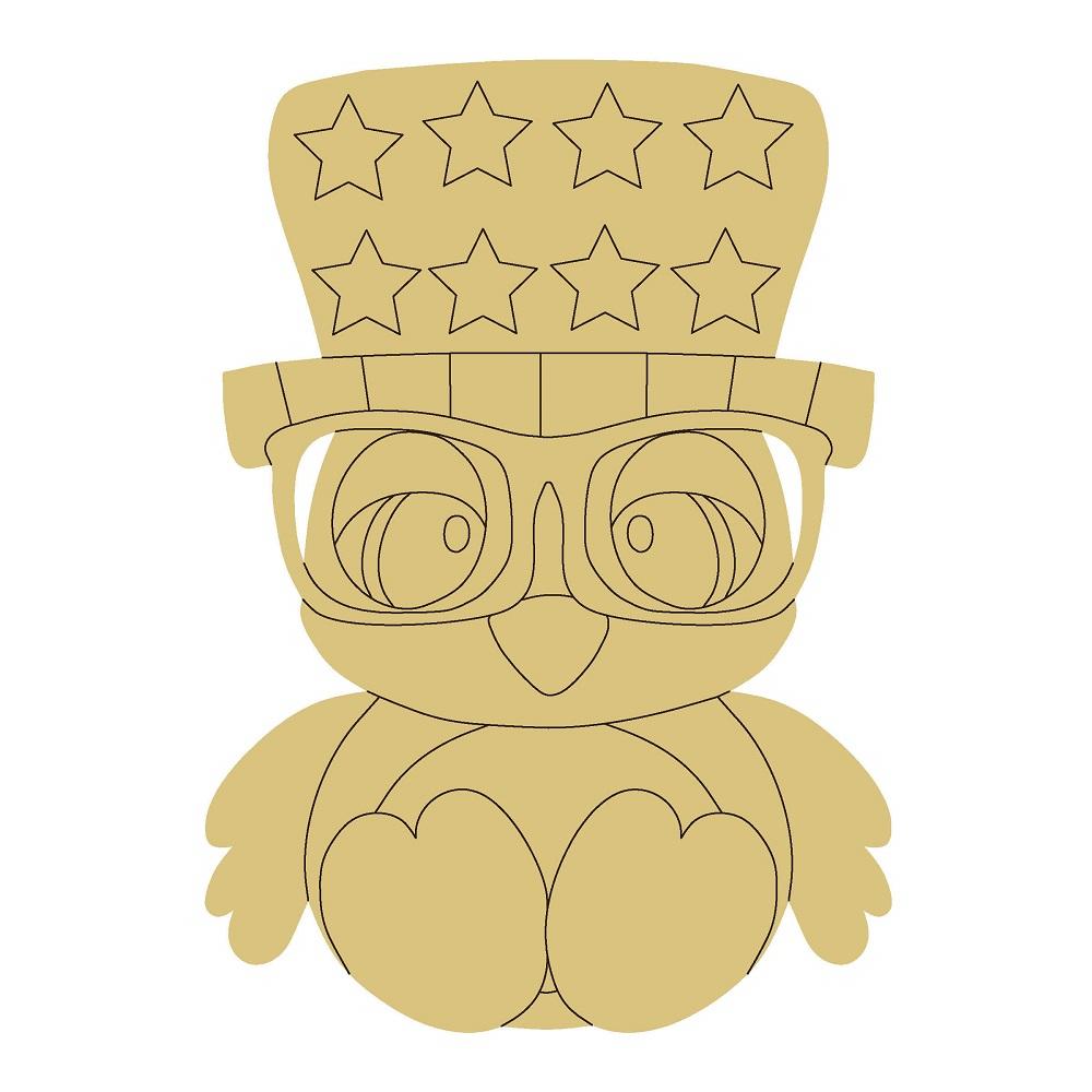 Design By Line Owl MDF Cutout Top Hat With Stars - Unfinished For DIY