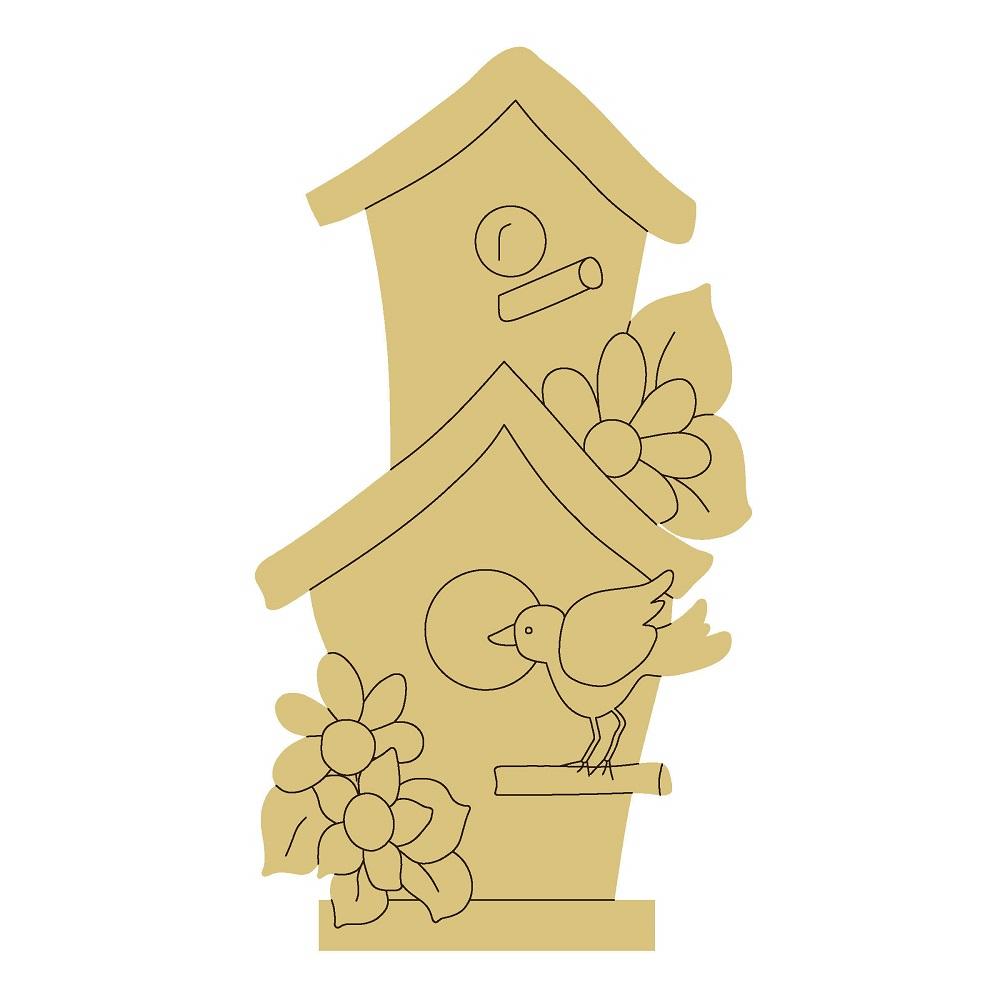Design By Line Bird House MDF Cutout Floral Bird On Perch - Unfinished For DIY