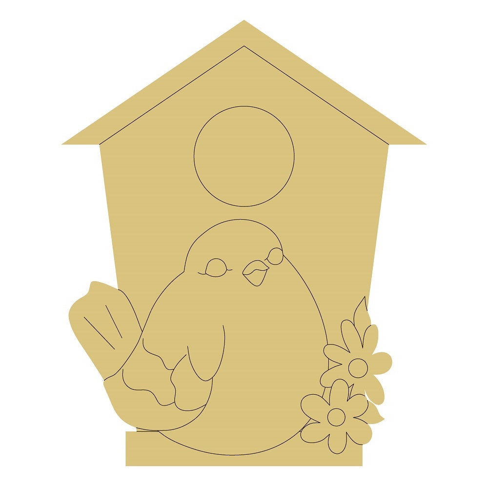 Design By Line Bird House MDF Cutout Bird With Floral Accents - Unfinished For DIY
