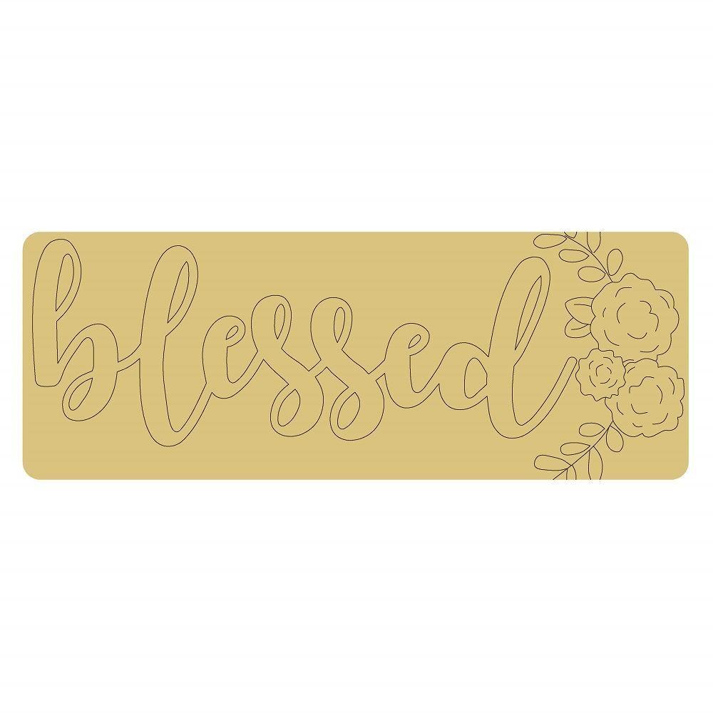 Design By Line Rounded Rectangle MDF Cutout Blessed Script With Floral Corner - Unfinished For DIY