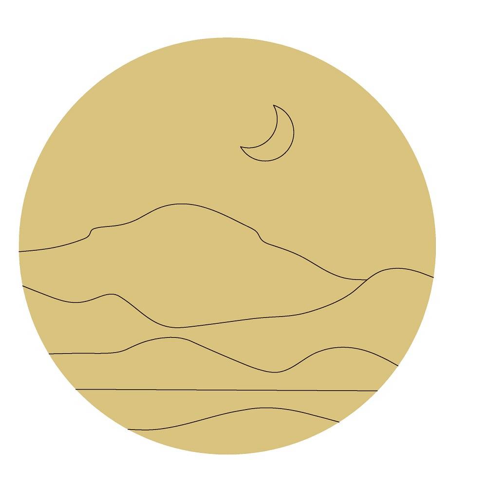 Design By Line Round MDF Cutout Boho Moon Landscape Silhouette - Unfinished For DIY