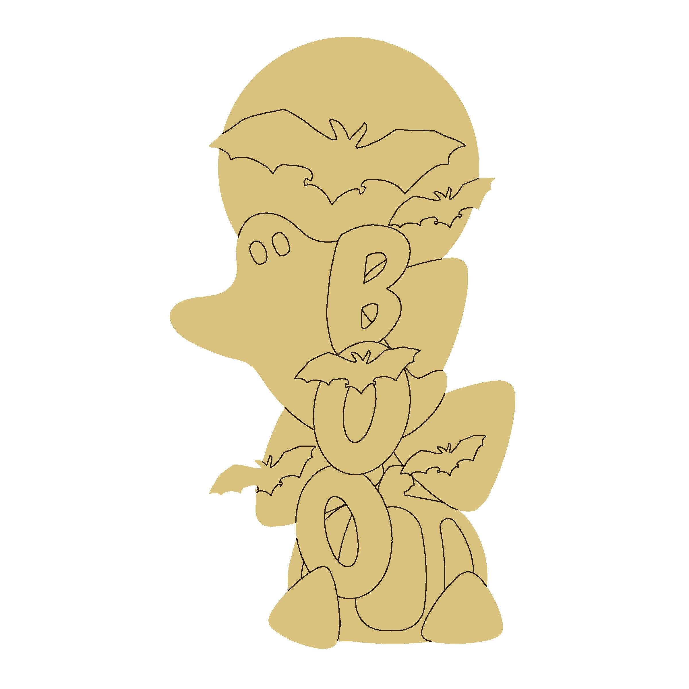 Design By Line Round MDF Cutout Boo With Ghost - Unfinished For DIY