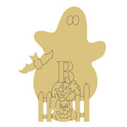 Design By Line Ghost MDF Cutout Boo With Ghost Pumpkin Stack Fence - Unfinished For DIY