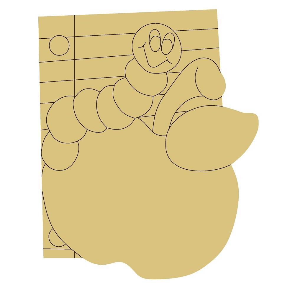 Design By Line Apple MDF Cutout Bookworm On Apple - Unfinished For DIY
