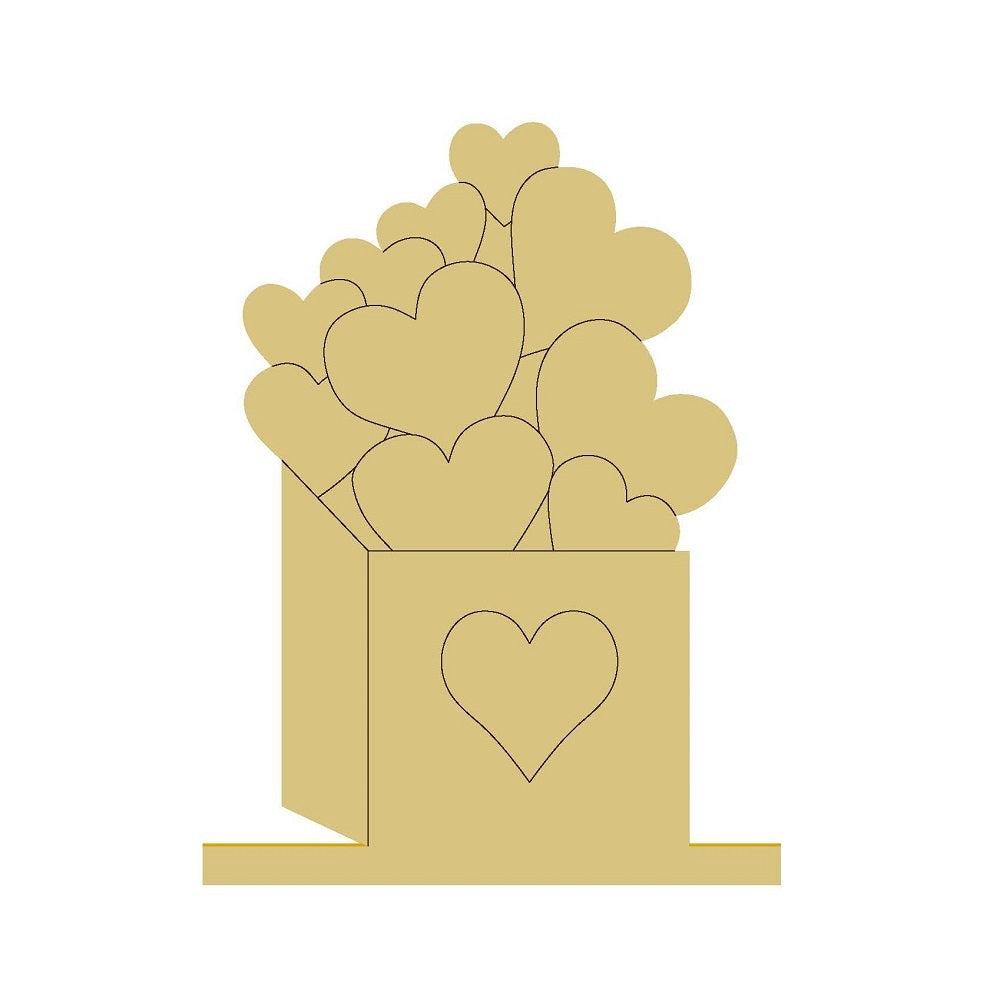 Design By Line Heart Box MDF Cutout Box Of Hearts With Stand - Unfinished For DIY
