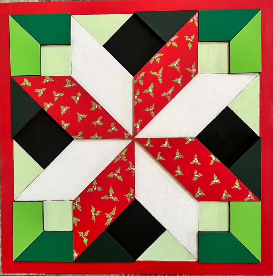 3D Design By Line Square Barn Quilt MDF Cutout Eight-Point Star Quilt Pattern With Diamond Accents - Unfinished For DIY
