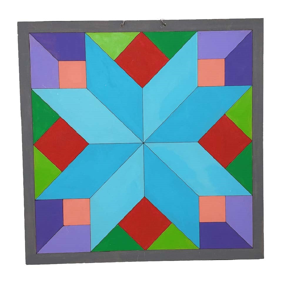 Design By Line Square Barn Quilt MDF Cutout Star Quilt Block Geometric Pattern With Corner Diamonds - Unfinished For DIY