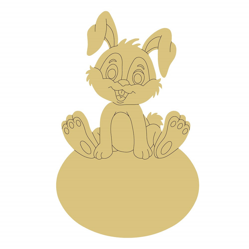 Design By Line Egg-Shaped MDF Cutout Sitting Bunny Ontop - Unfinished For DIY