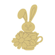 Design By Line Mug MDF Cutout Floral Bunny In Teacup - Unfinished For DIY