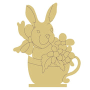Design By Line Mug MDF Cutout Bunny In A Mug With Flowers - Unfinished For DIY