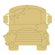 Design By Line Bus MDF Cutout School Bus With Garland And Leaves - Unfinished For DIY