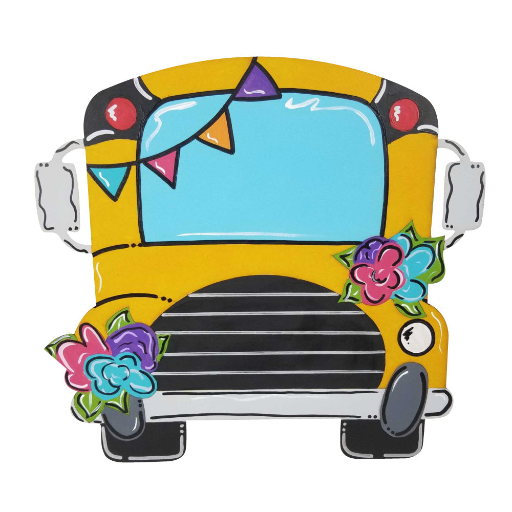 Design By Line Bus MDF Cutout School Bus With Garland And Leaves - Unfinished For DIY