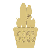 Design By Line Cactus In Pot Silhouette MDF Cutout Free Hugs - Unfinished For DIY
