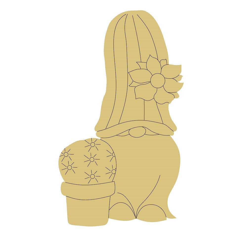 Design By Line Gnome MDF Cutout With Cactus - Unfinished For DIY