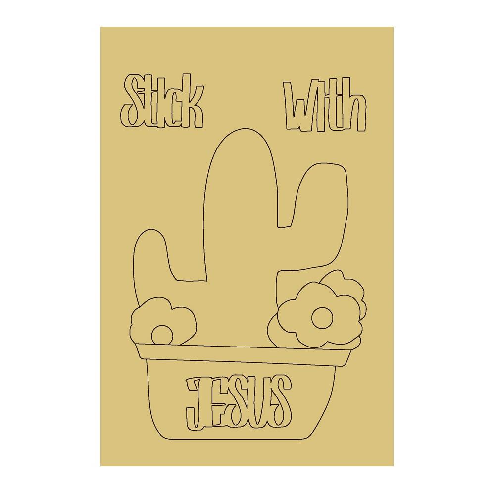 Design By Line Cactus MDF Cutout Stick With Jesus In Pot - Unfinished For DIY