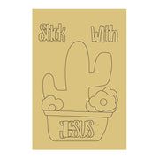 Design By Line Cactus MDF Cutout Stick With Jesus In Pot - Unfinished For DIY