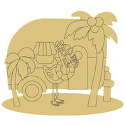 Design By Line Flamingo MDF Cutout Camper Scene - Unfinished For DIY