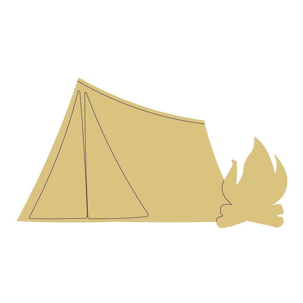 Design By Line Tent MDF Cutout Camping Scene With Campfire - Unfinished For DIY