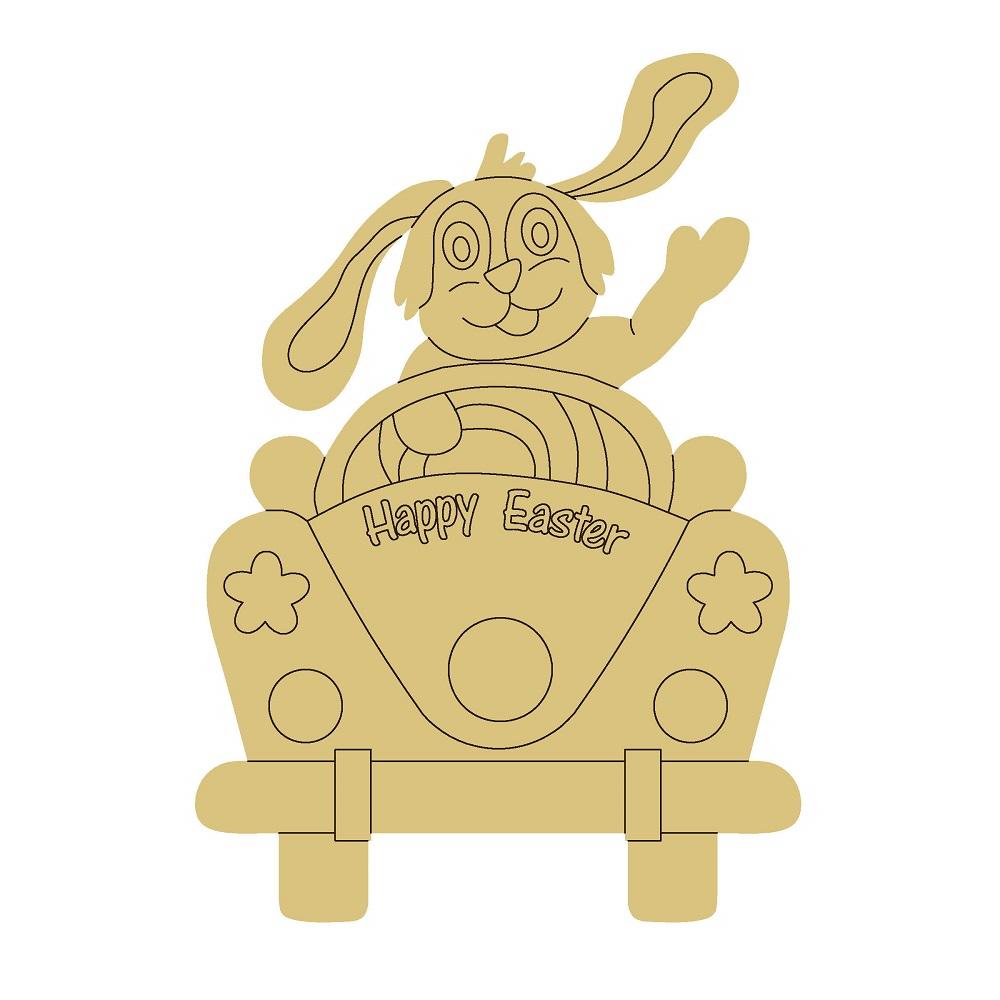 Design By Line Bunny In Wagon MDF Cutout Happy Easter - Unfinished For DIY