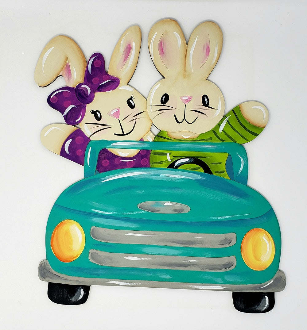 Design By Line Car MDF Cutout Rabbits In Car - Unfinished For DIY
